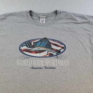 Bass Pro Shops T Shirt American Tradition Fishing USA Flag Mens 2XL Gray Sports